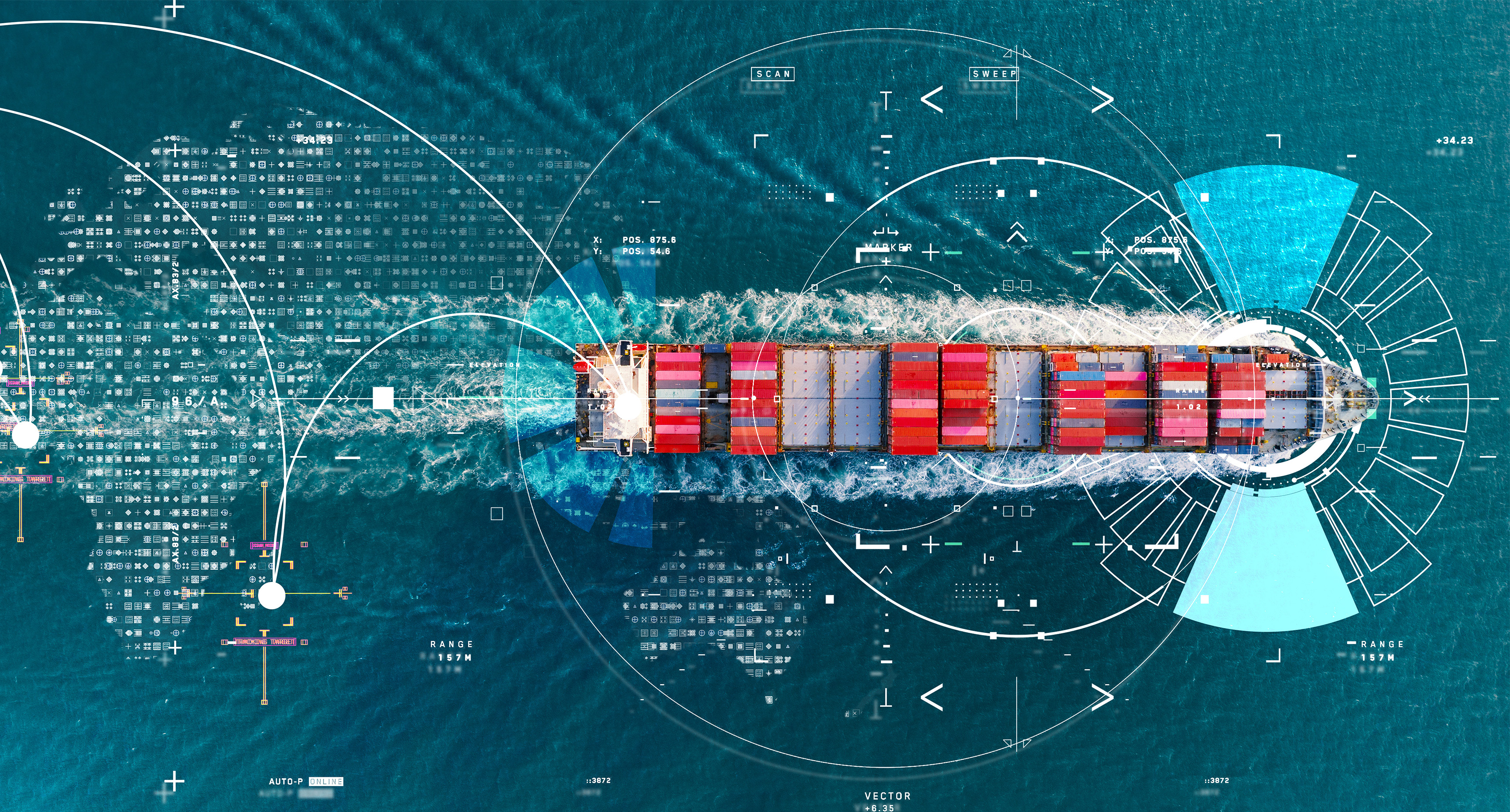 Aerial view of a container ship