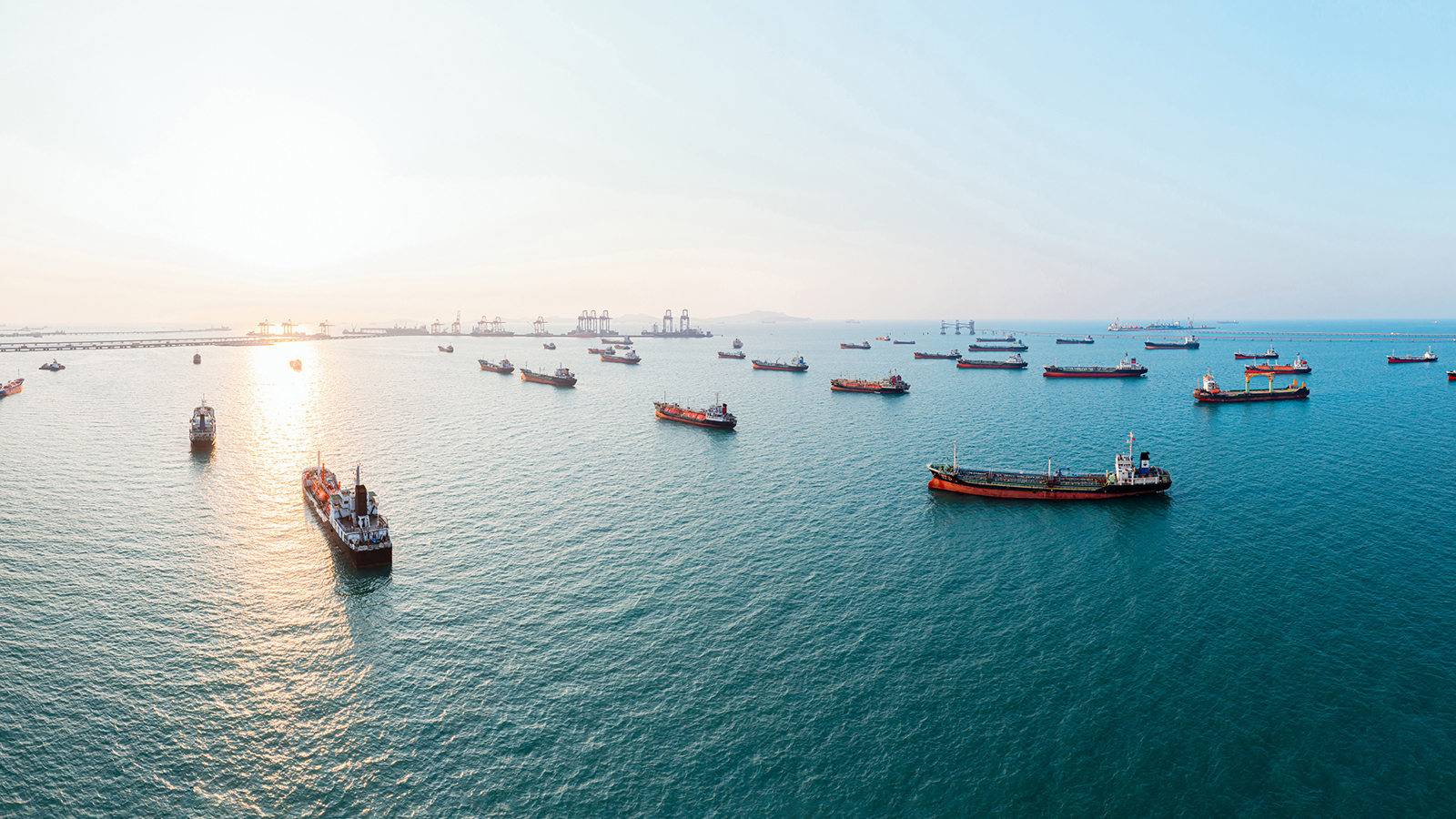 Group of vessels anchored at sea