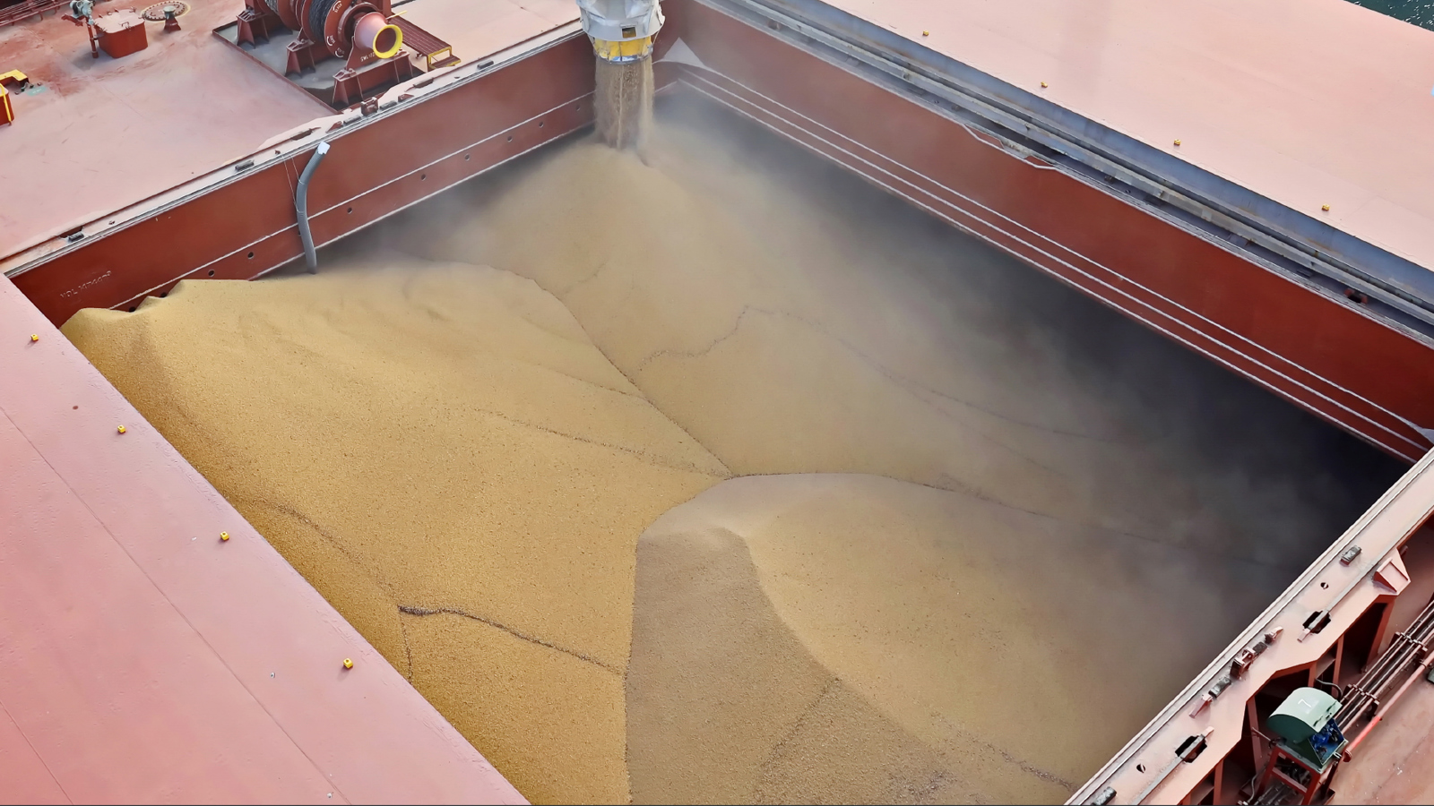 Grain seen through a ship's cargo hatch