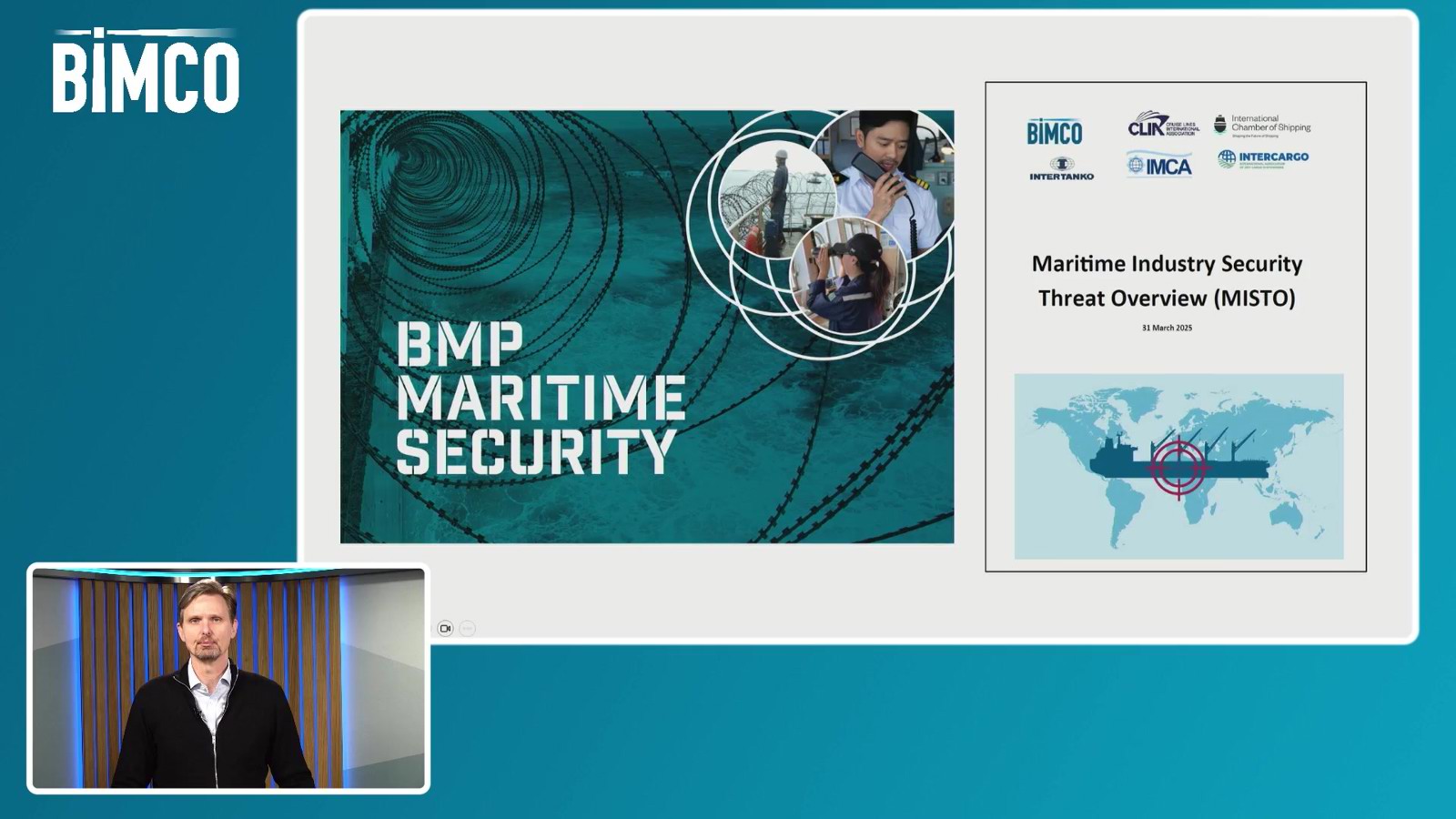 Jakob Larsen speaking about maritime security