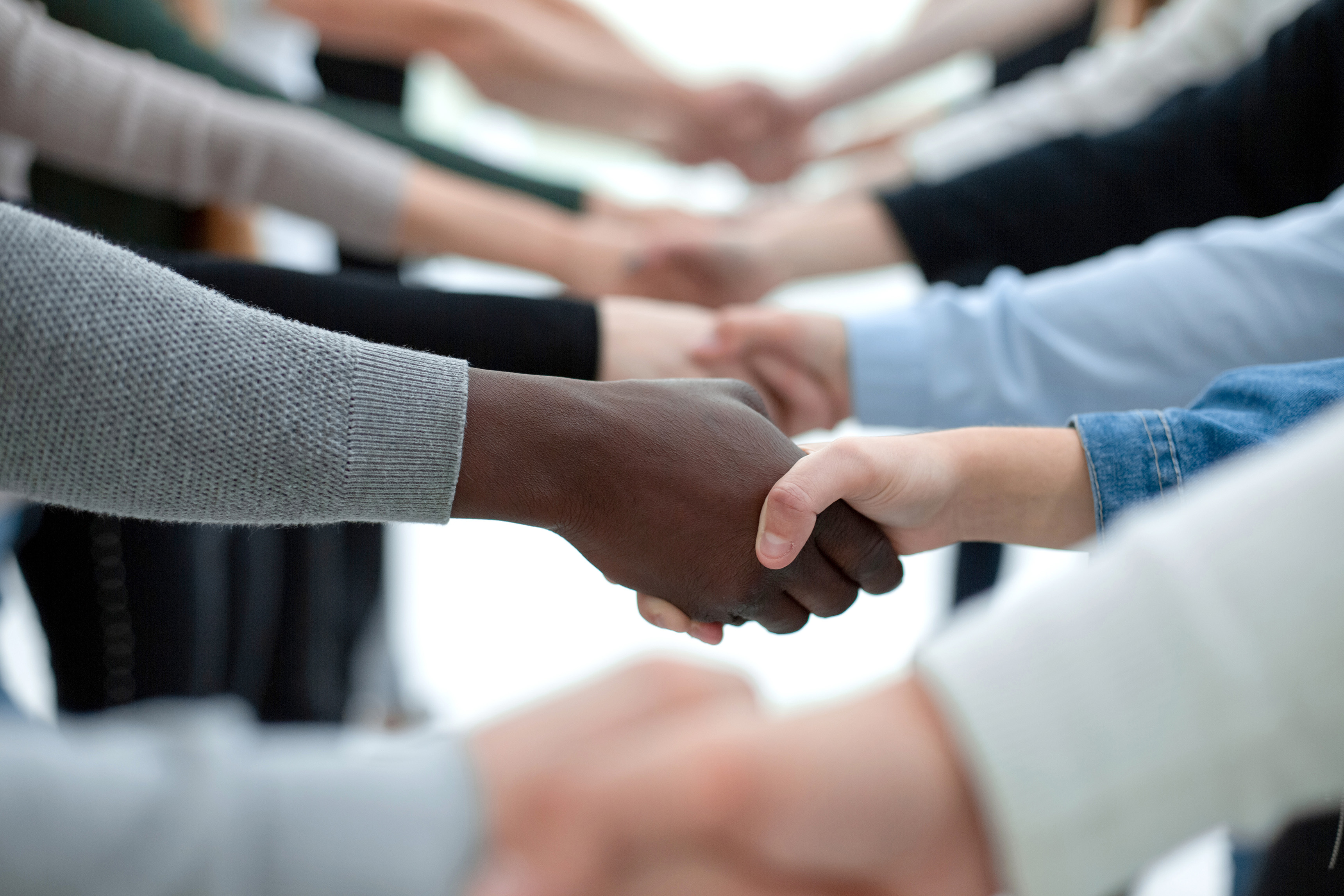 Several people shaking hands