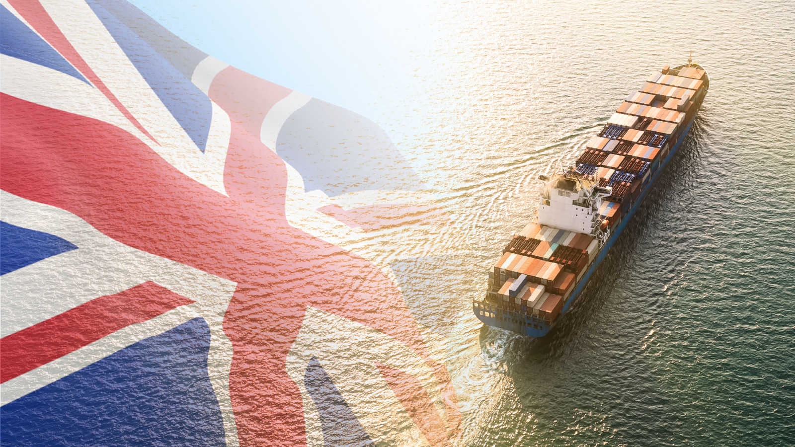 Vessel sailing superimposed on UK flag
