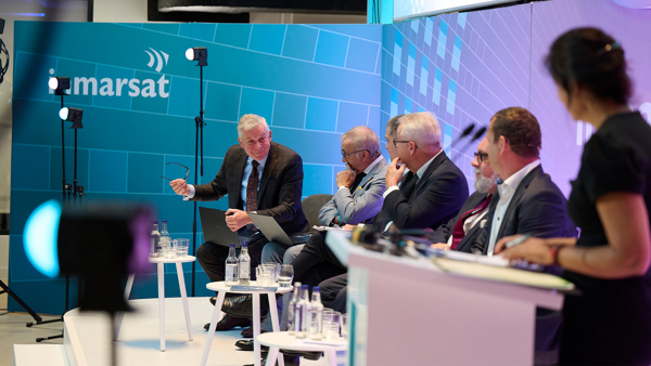 BIMCO's Lars Robert Pedersen speaking on an Inmarsat panel debate